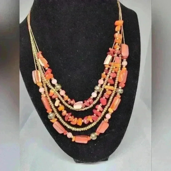 Vintage orange mother of pearl multi layer necklace - Picture 1 of 2